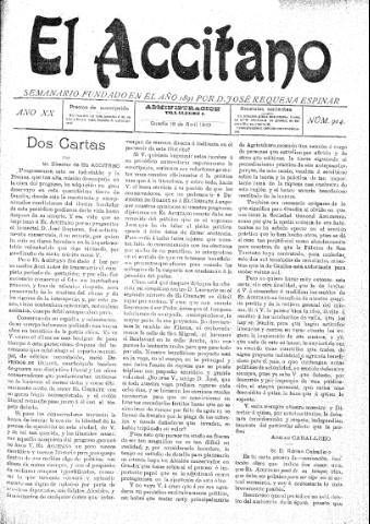 'El accitano  : periódico científico, literario y de intereses generales de Guadix y su partido' - Año XX Número 904  - 1910 abril 16