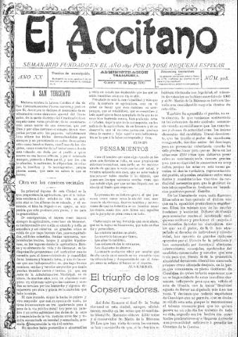 'El accitano  : periódico científico, literario y de intereses generales de Guadix y su partido' - Año XX Número 908  - 1910 mayo 14