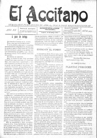 'El accitano  : periódico científico, literario y de intereses generales de Guadix y su partido' - Año XX Número 909  - 1910 mayo 21