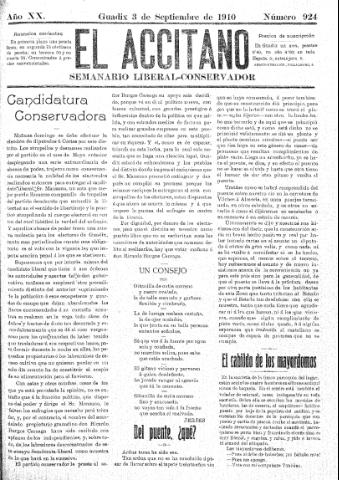 'El accitano  : periódico científico, literario y de intereses generales de Guadix y su partido' - Año XX Número 924  - 1910 septiembre 3