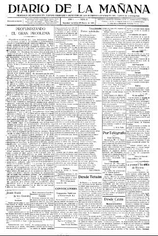 'Diario de la mañana periódico de información hispano-marroquí y defensor de los intereses generales del Campo de Gibraltar' - Año I Número 12 - 1921 enero 29