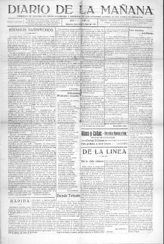 'Diario de la mañana periódico de información hispano-marroquí y defensor de los intereses generales del Campo de Gibraltar' - Año I Número 74 - 1921 abril 13
