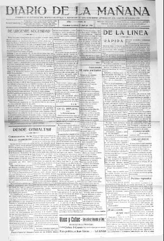 'Diario de la mañana periódico de información hispano-marroquí y defensor de los intereses generales del Campo de Gibraltar' - Año I Número 81 - 1921 abril 21
