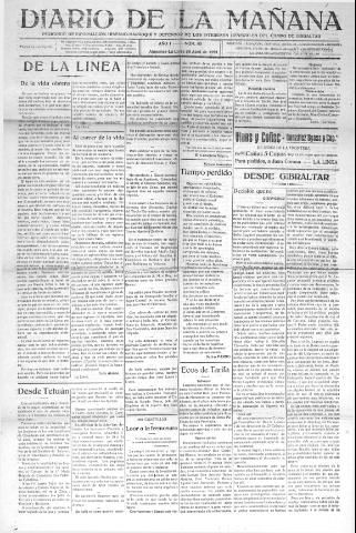'Diario de la mañana periódico de información hispano-marroquí y defensor de los intereses generales del Campo de Gibraltar' - Año I Número 85 - 1921 abril 28