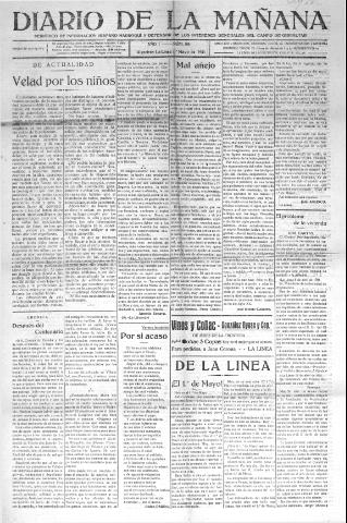 'Diario de la mañana periódico de información hispano-marroquí y defensor de los intereses generales del Campo de Gibraltar' - Año I Número 88 - 1921 mayo 1