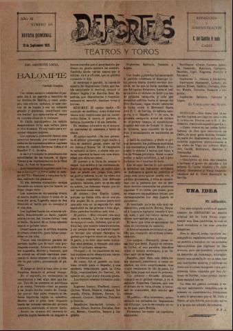 'Deportes : Revista quincenal: Dedicada a los aficionados a las Ciencias, Artes, Literatura y Sports' - Año XI Número 314 - 1921 septiembre 15