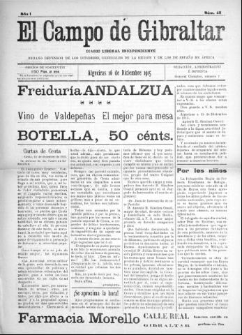 'El Campo de Gibraltar  : Diario liberal independiente' - Año I Número 40 - 1915 diciembre 16