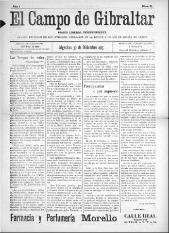 'El Campo de Gibraltar  : Diario liberal independiente' - Año I Número 51 - 1915 diciembre 30