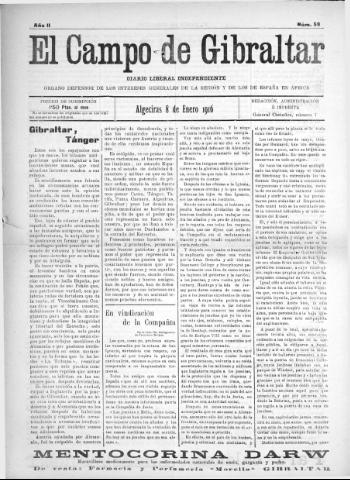 'El Campo de Gibraltar  : Diario liberal independiente' - Año II Número 59 - 1916 enero 8