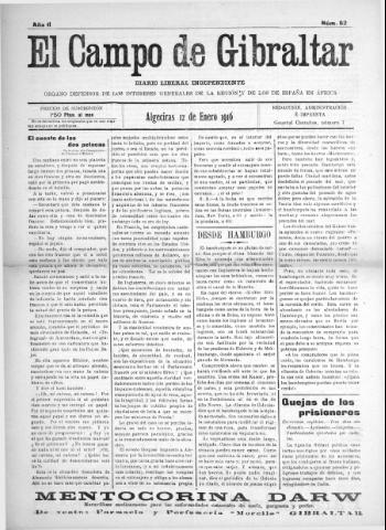 'El Campo de Gibraltar  : Diario liberal independiente' - Año II Número 62 - 1916 enero 12