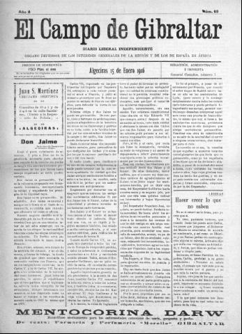 'El Campo de Gibraltar  : Diario liberal independiente' - Año II Número 65 - 1916 enero 15