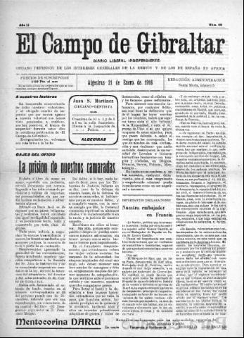 'El Campo de Gibraltar  : Diario liberal independiente' - Año II Número 66 - 1916 enero 21