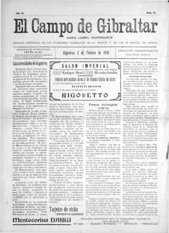 'El Campo de Gibraltar  : Diario liberal independiente' - Año II Número 76 - 1916 febrero 2