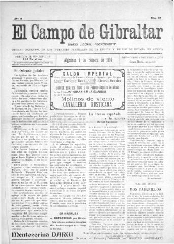 'El Campo de Gibraltar  : Diario liberal independiente' - Año II Número 80 - 1916 febrero 7