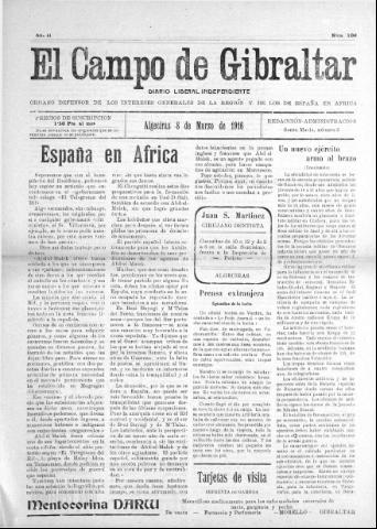 'El Campo de Gibraltar  : Diario liberal independiente' - Año II Número 106 - 1916 marzo 8