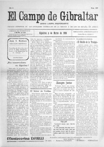 'El Campo de Gibraltar  : Diario liberal independiente' - Año II Número 107 - 1916 marzo 9