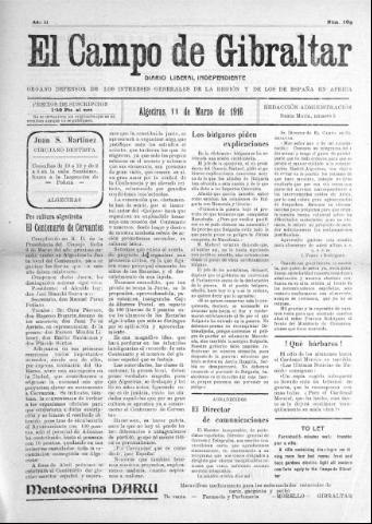 'El Campo de Gibraltar  : Diario liberal independiente' - Año II Número 109 - 1916 marzo 11