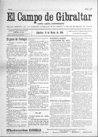 'El Campo de Gibraltar  : Diario liberal independiente' - Año II Número 112 - 1916 marzo 15
