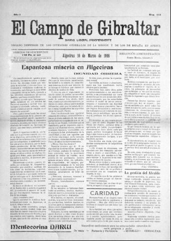'El Campo de Gibraltar  : Diario liberal independiente' - Año II Número 113 - 1916 marzo 16