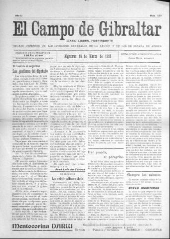 'El Campo de Gibraltar  : Diario liberal independiente' - Año II Número 115 - 1916 marzo 18