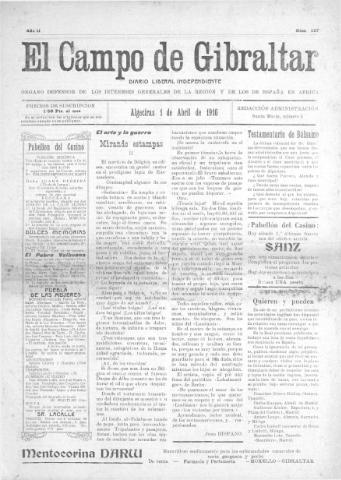 'El Campo de Gibraltar  : Diario liberal independiente' - Año II Número 127 - 1916 abril 1
