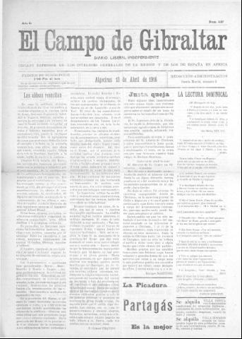 'El Campo de Gibraltar  : Diario liberal independiente' - Año II Número 137 - 1916 abril 13