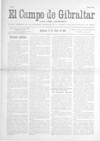 'El Campo de Gibraltar  : Diario liberal independiente' - Año II Número 140 - 1916 abril 17