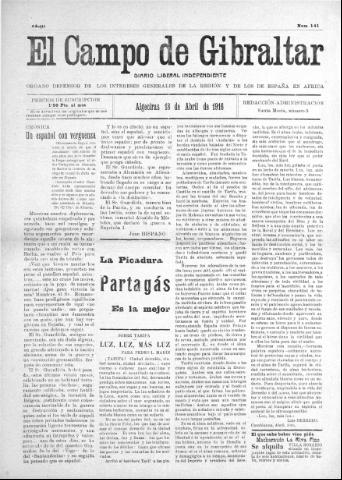 'El Campo de Gibraltar  : Diario liberal independiente' - Año II Número 141 - 1916 abril 18