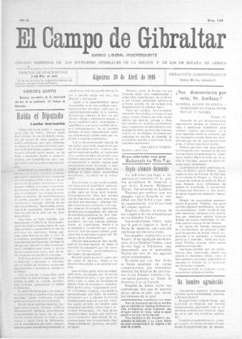 'El Campo de Gibraltar  : Diario liberal independiente' - Año II Número 143 - 1916 abril 20