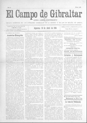 'El Campo de Gibraltar  : Diario liberal independiente' - Año II Número 146 - 1916 abril 25