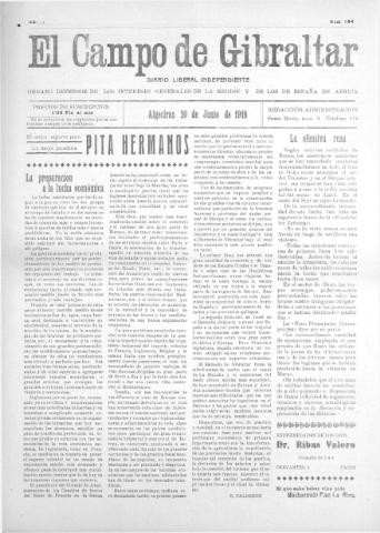 'El Campo de Gibraltar  : Diario liberal independiente' - Año II Número 194 - 1916 junio 20