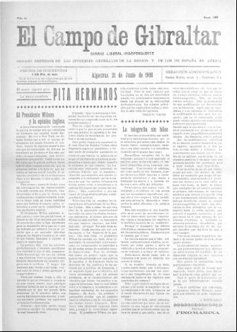 'El Campo de Gibraltar  : Diario liberal independiente' - Año II Número 195 - 1916 junio 21