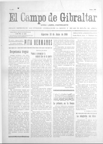 'El Campo de Gibraltar  : Diario liberal independiente' - Año II Número 196 - 1916 junio 22