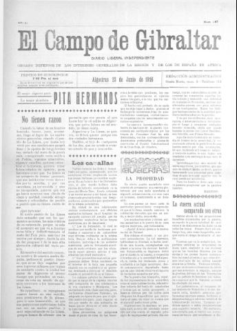 'El Campo de Gibraltar  : Diario liberal independiente' - Año II Número 197 - 1916 junio 23