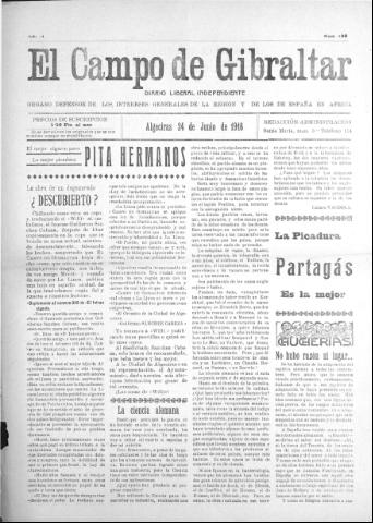'El Campo de Gibraltar  : Diario liberal independiente' - Año II Número 198 - 1916 junio 24