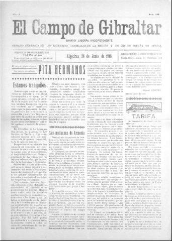'El Campo de Gibraltar  : Diario liberal independiente' - Año II Número 199 - 1916 junio 26