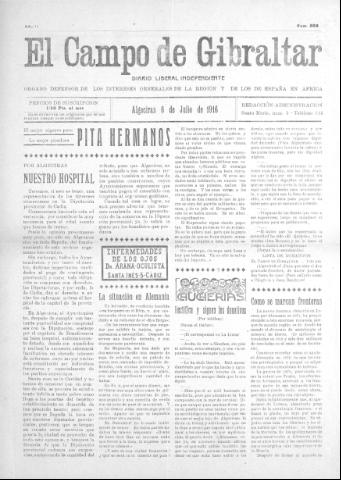 'El Campo de Gibraltar  : Diario liberal independiente' - Año II Número 208 - 1916 julio 6