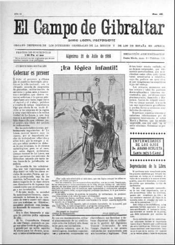 'El Campo de Gibraltar  : Diario liberal independiente' - Año II Número 221 - 1916 julio 21