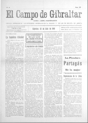 'El Campo de Gibraltar  : Diario liberal independiente' - Año II Número 222 - 1916 julio 22