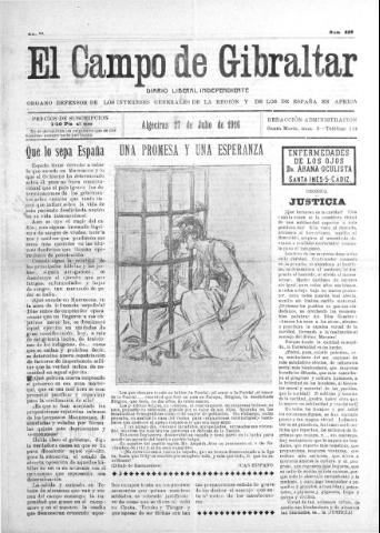 'El Campo de Gibraltar  : Diario liberal independiente' - Año II Número 226 - 1916 julio 27
