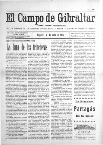 'El Campo de Gibraltar  : Diario liberal independiente' - Año II Número 229 - 1916 julio 31