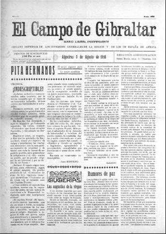 'El Campo de Gibraltar  : Diario liberal independiente' - Año II Número 232 - 1916 agosto 3