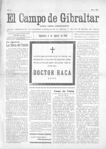 'El Campo de Gibraltar  : Diario liberal independiente' - Año II Número 233 - 1916 agosto 4