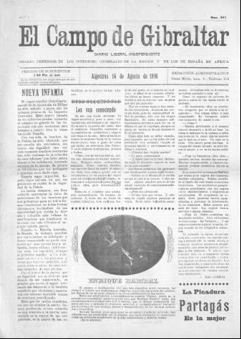 'El Campo de Gibraltar  : Diario liberal independiente' - Año II Número 241 - 1916 agosto 14