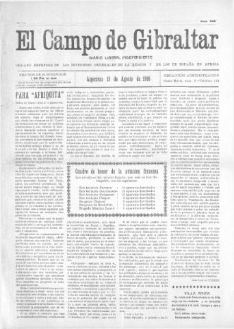 'El Campo de Gibraltar  : Diario liberal independiente' - Año II Número 242 - 1916 agosto 15