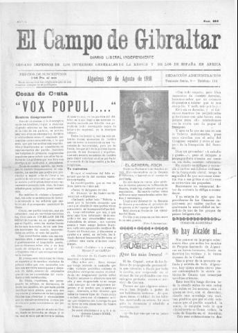 'El Campo de Gibraltar  : Diario liberal independiente' - Año II Número 254 - 1916 agosto 29