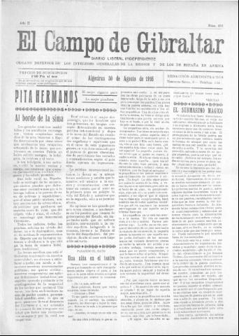 'El Campo de Gibraltar  : Diario liberal independiente' - Año II Número 255 - 1916 agosto 30