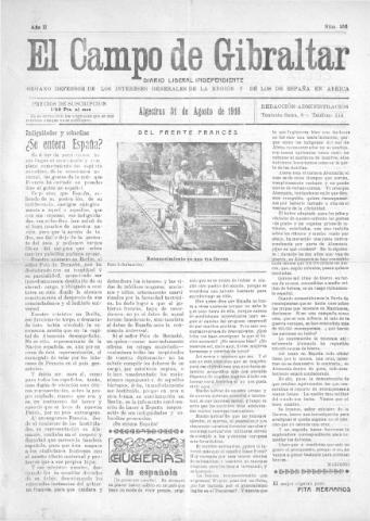 'El Campo de Gibraltar  : Diario liberal independiente' - Año II Número 256 - 1916 agosto 31
