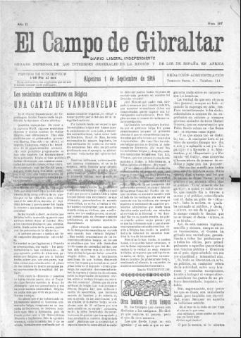 'El Campo de Gibraltar  : Diario liberal independiente' - Año II Número 257 - 1916 septiembre 1