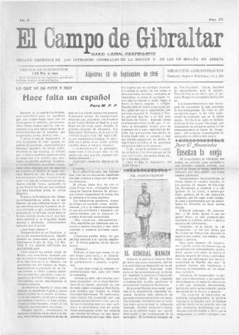 'El Campo de Gibraltar  : Diario liberal independiente' - Año II Número 271 - 1916 septiembre 18